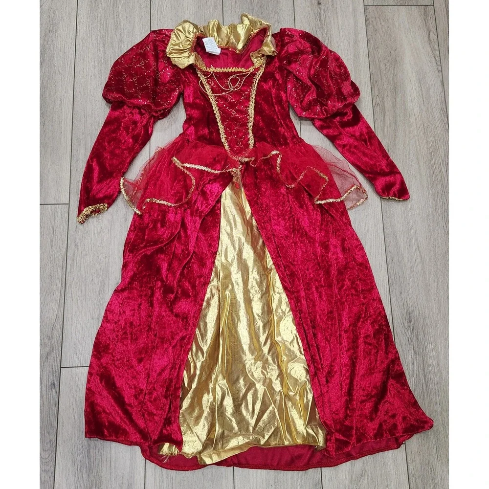 Rubies Girls Renaissance Princess Costume Dress Red Gold Velvet M 7-8 Queen